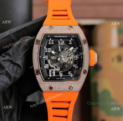 Replica Richard Mille RM010 AG RG Rose Gold Full Diamond Watches for Men